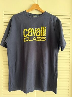 Cavalli Class Navy Tee with Yellow Logo